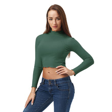 将图片加载到图库查看器，Green Ruffled Long Sleeve Lightweight Crop Top
