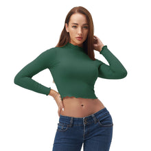 Load image into Gallery viewer, Green Ruffled Long Sleeve Lightweight Crop Top
