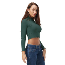 Load image into Gallery viewer, Green Ruffled Long Sleeve Lightweight Crop Top
