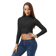 将图片加载到图库查看器，Black Ruffled Long Sleeve Lightweight Crop Top
