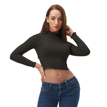 Load image into Gallery viewer, Black Ruffled Long Sleeve Lightweight Crop Top
