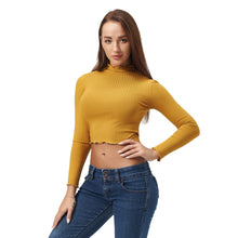 Load image into Gallery viewer, Yellow Ruffled Long Sleeve Lightweight Crop Top
