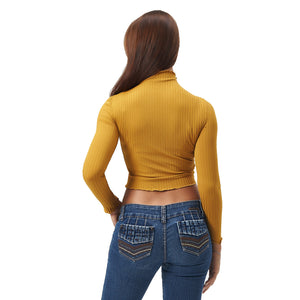 Yellow Ruffled Long Sleeve Lightweight Crop Top