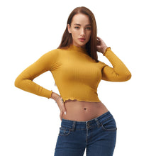 Load image into Gallery viewer, Yellow Ruffled Long Sleeve Lightweight Crop Top
