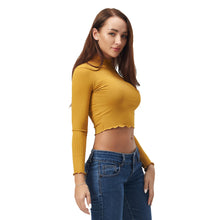 Load image into Gallery viewer, Yellow Ruffled Long Sleeve Lightweight Crop Top
