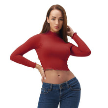 将图片加载到图库查看器，Red Ruffled Long Sleeve Lightweight Crop Top
