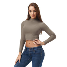 将图片加载到图库查看器，Grey Ruffled Long Sleeve Lightweight Crop Top
