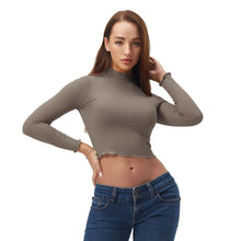 将图片加载到图库查看器，Grey Ruffled Long Sleeve Lightweight Crop Top
